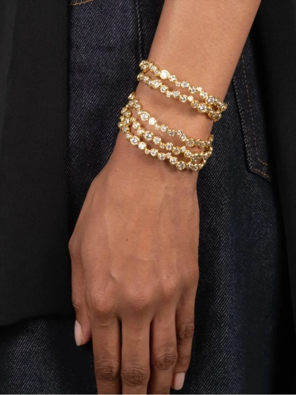 NEW Alexis Bittar Asterales Gold Skinny Cuff Bracelet Clear CZ AU14